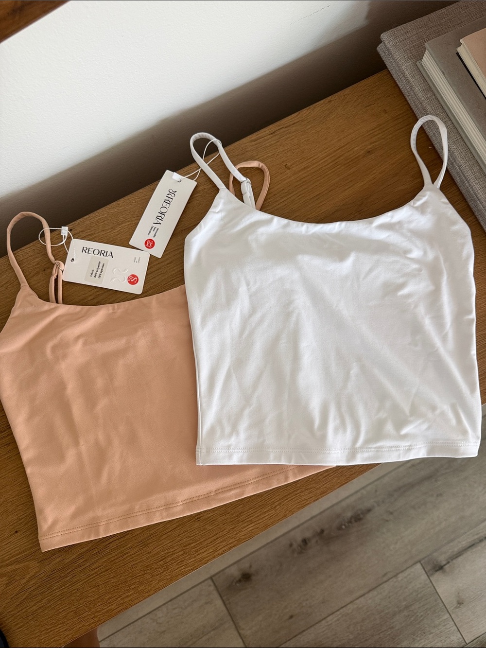ReoRia Women’s Spaghetti Strap Camisole Tank - White & Nude